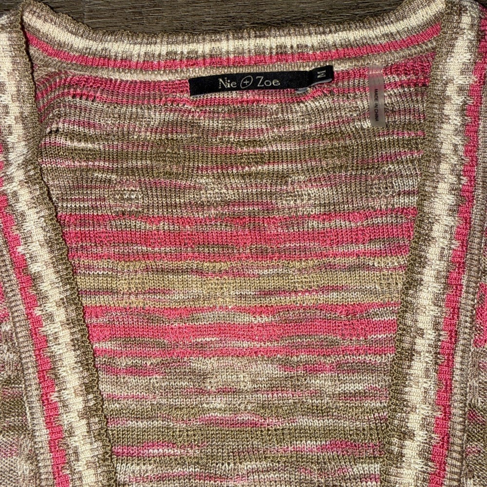 Nic & Zoe 100% Silk Open Cardigan M Tie Front Pink Tan - Picture 2 of 7